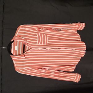 Long sleeve, button up, striped coral shirt, M